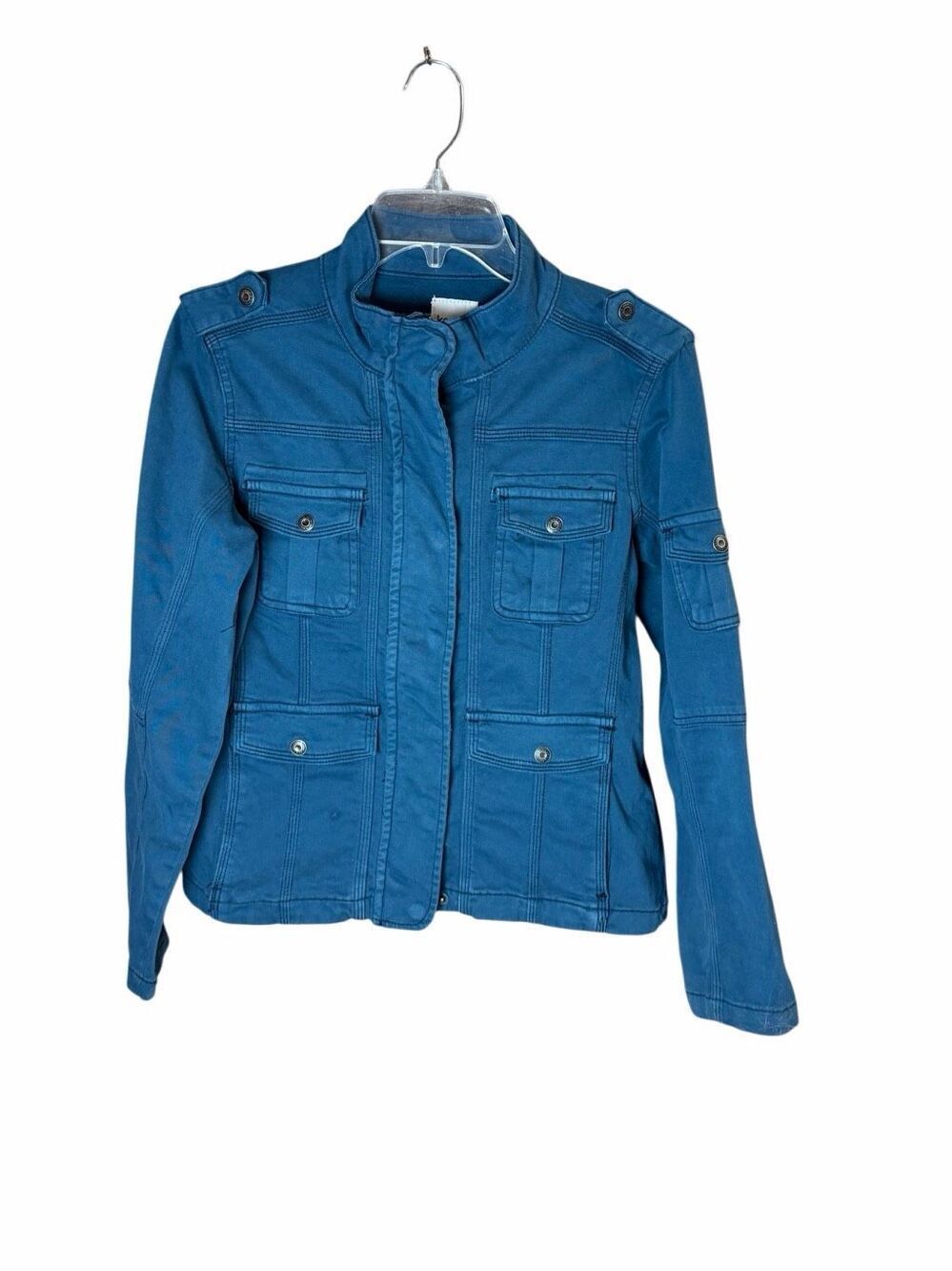 Kensie Blue Utility Jacket Military Moto Cargo Casual Streetwear Chic Coat Sz Sm